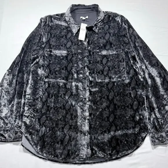 Pilcro Anthropologie Snakeskin Print Button Down Shirt NWT Sz L Oversized - Picture 3 of 7